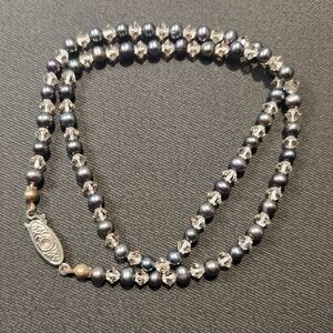 Cultured Black Pearl and Crystal Bead Necklace